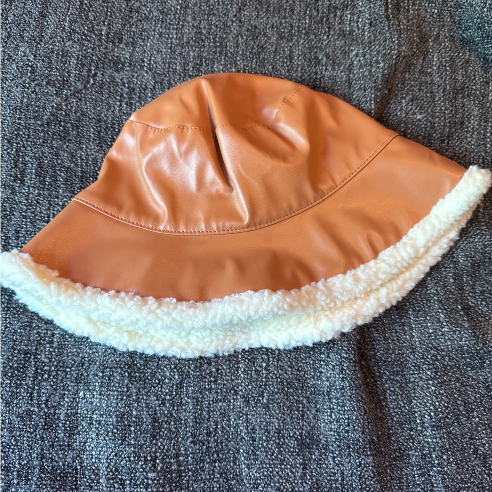 Women Tan Bucket Hat with Cream Trim